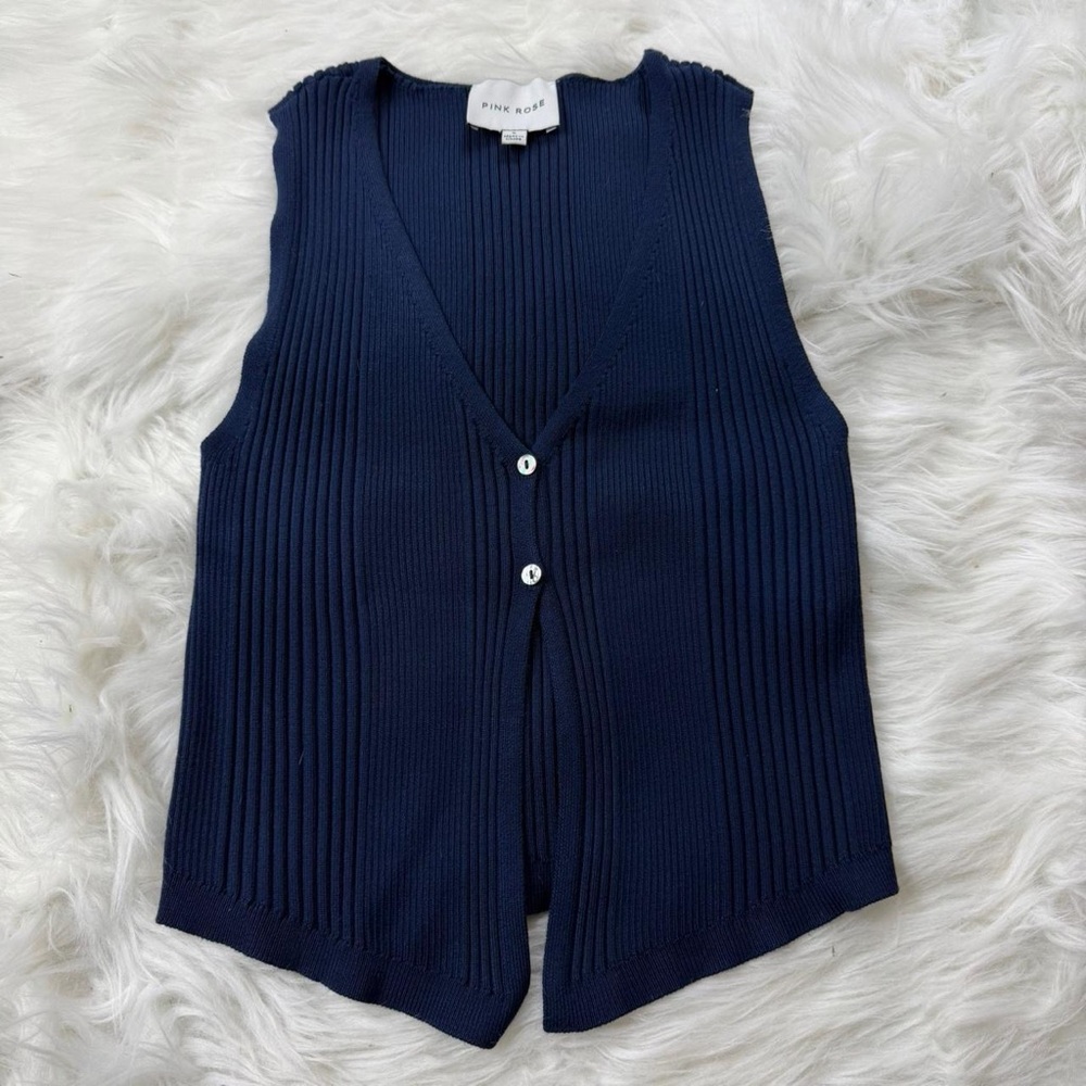 Navy Blue Knit Tank with Buttons